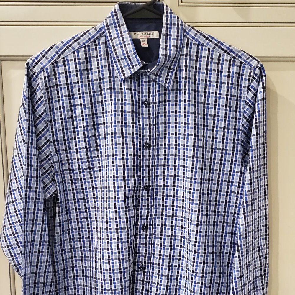 Boys Isaac Mizrahi blue plaid dress shirt size XL